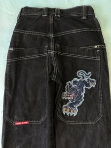 Herr jeans streetwear jnco y2k hip hop cartoon grafisk broderad vintage baggy svarta byxor män kvinnor hög midja breda benbyxor