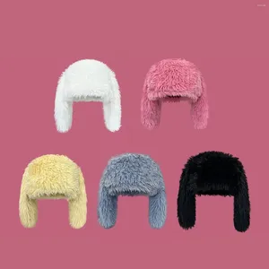 Berets Kawaii Hat Women Winter Cute Pink Pograph Slouchy Hats Fuzzy Furry Snow With Ear Keep Warm