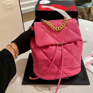 19 Série Backpack Designer Bolsa de ombro feminino 24 cm de couro diamante hardware dourado fivela de fivela de luxo bolsa de luxo Matelasse Boly Bacha Sacos de maquiagem Sacoche