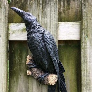 Garden Decorations Simulation Crow's High Wall Craft Bird Scare Decor Resin Crow Ornament Decoration Statue Eaves Creative Outdoor N6N2