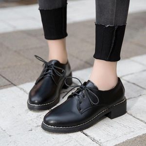 Dress Shoes Thick Bottom Platform Solid Leather Oxford Woman Flats Lace Up Heart Print Casual For Women Zapatos De Mujer