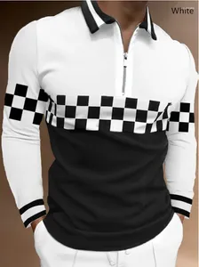 Men's Polos T-shirt Polo Collar Korean Edition Business Long Sleeve Fashion Solid Color Quarter Zipper Spring/Summer Top Cloth