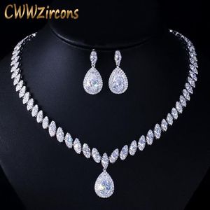 Cwwzirconi di alta qualità zirconia cubica collana matrimoniale e orecchini set di gioielli da sposa in cristallo di lusso per damigelle T109 CX200273S
