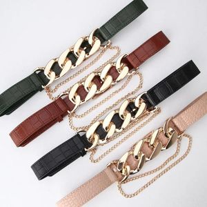 Belts Korean Style Women Retro Belt Luxury Pu Leather Waistband Female Cummerbunds Wide Chain Metal Buckle Decorative Jeans