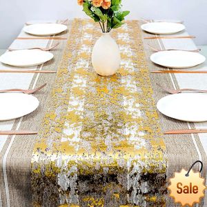 Sparkle Metallic Gold Table Runner Sequin Glitter Foil Mesh Roll Drabell för bröllopsevenemang Födelsedagsdop Baby Shower Decor Party Favor Holiday Supplies