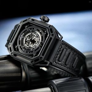 Zegarek oblvlo All Black Creative Men Watch Watch Mechanical Automatyczne szafirowe lustro Wodoodporne 50 m Square Luminous Watches