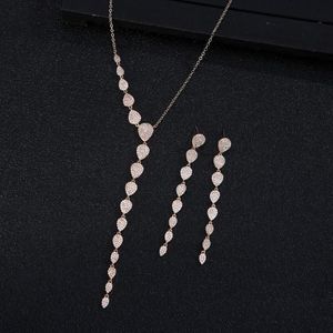 Earrings & Necklace Luxury Long Leaf Pendant Cubic Zirconia Wedding Jewellery Sets For Women Water Drop African Dubai Brides2pcs J319s