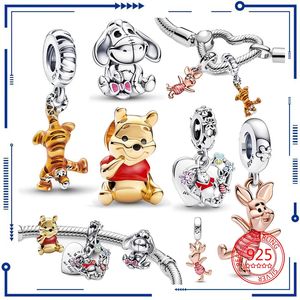 925 Silver Bear Pink Piggy Tigger Charm Fashion Jewelry Accessories Suitable for PAN Fashion Bracelets Women's Jewelry Gifts Free Shipping