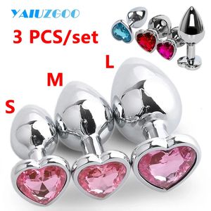 Anal Toys 3Pc Set Plug Heart Stainless Steel Crystal Smooth Toy For Women 3 Size Butt Stimulator Prostate Massager Adult Sex 231219