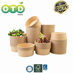 Engångstagning av containrar KRAFT PAPPER SALAD BOWL Disponible Meal Prep Container Take Out Paper Food Bowl Robust miljövänlig 231219