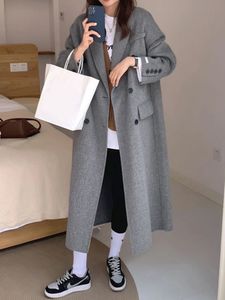 Zoki Winter Thick Office Lady Long Wool Coatエレガントなファッションフェイクジャケット女性シンプルな灰色のスリーブオールマッチアウトウェア231220