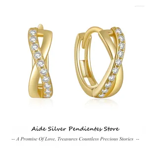 Hoop Earrings AIDE Real 925 Sterling Silver Cross-shaped Micro Inlaid Zircon Ear Buckle Gold/Silver Color For Women Teen Earring