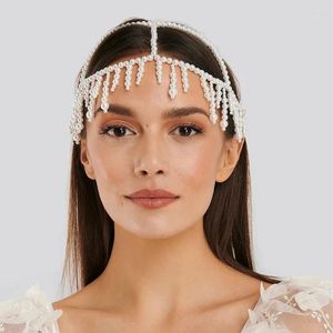 Hårklipp Stonefans Pearl Fringe Headpiece Crystal Cap Huvudkedjan Roaring 20s Great Gatsby Tassel Accessories For Art Deco Part Gifts