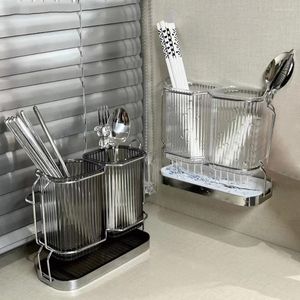 Kitchen Storage Wall Mounted Cutlery Organizer Light Luxury Spork Spoon Holder Utensil Drying Rack Drainer