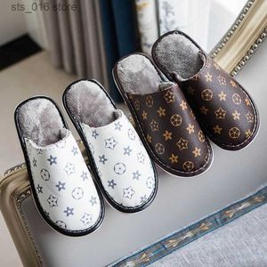 Slippers Leather slippers autumn winter couple cotton slippers men's children's home family winter women's lovely net red slippers T231220