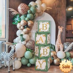 Green Baby Shower Box Frist 1 1st Birthday Decoration Boy One Year Old Jungle Safari Birthday Party Gender Reveal Baptism Decor Party Favor Holiday Supplies