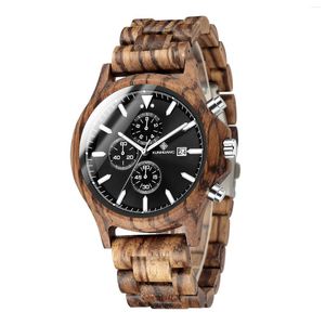 Wristwatches KUNHUANG Men's Watch Fashion Luxury Quartz Multifunctional Wooden Sports Gift Box