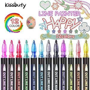 812 Färger Double Line Pen Outline Paint Marker Pens Diy Album Scrapbooking Metal Highlighter Ritning Målning Doodling 231220