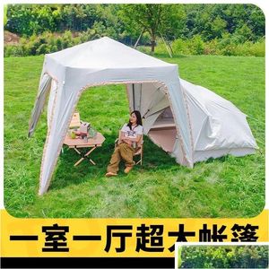 Tents And Shelters 6-8Person Tunnel Outdoor Cam Thickened Rainproof Portable Folding Canopy Equipment One Rooms Hall Family Picnic Dro Dh9Vb