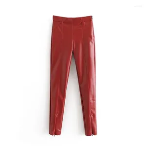 Kadın Pantolon Kadın Kırmızı Deri Taytlar Yansıtıcı Parlak Streç Sıkı Pu Yüksek Bel İnce Seksi Sonbahar Kış Pantolon
