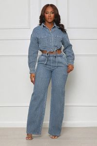 Calças femininas de duas peças streetwear jean 2 conjuntos roupa feminina outono y2k roupas denim jaqueta superior e calça moda conjunto de treino