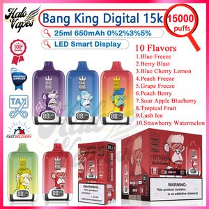 Authentic Bang King Digital 15000 Puff Disposable Vape Pen 0% 2% 3% 5% styrka 25 ml POD VAPER 650mAh Uppladdningsbart batteridätspuffar 15K E Cigarett Smart Display