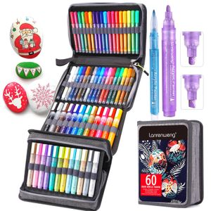 Acrylic Paint Pens 60 Color Markers Set Canvas Bag for Glass Porcelain Mug Wood Fabric Art Permanent Brithday Gifts 231220