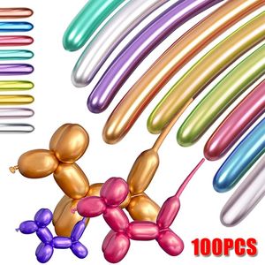 100 10pcs Modeling Long Balloons DIY Latex Wedding Birthday Christmas Party Glossy Metal Inflatable Balloon Decorations 231220