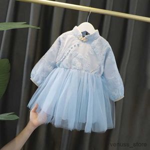 Girl's Dresses Children Infant Baby Qipao Clothes Embroidery Flower Girls Clothing Kids Party Cheongsam Dresses for Girls 2 4 5 6 Years Old