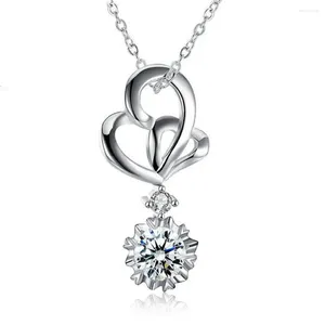 Pendanthalsband 925 Sterling Silver Colortwo Love Heart Chain Mors dag för kvinnor brudtärna gåva smycken halsband