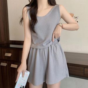 Women's Tracksuits Women Matching Sets Solid Color Summer Sleeveless Tops Shorts 2Pcs Suit Casual Tracksuit Ladies Sports Fitness Running