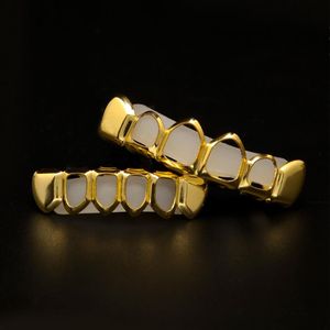 Мужские наборы грилей для зубов в стиле хип-хоп, 6 верхних полых, гладких, золотистых, серебряных, зубных грилей для женщин, модные украшения для тела в стиле рок, acc201E