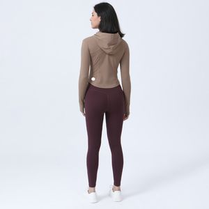 Lu Womens Jacket Yoga Long Sleeves الزي الرياضي الصلبة تشكيل الخصر السترات الضيقة معطف اللياقة الرياضية القصيرة ل LL2230