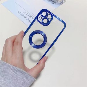 Luxury Hole Soft Silicone Transparent Case for iPhone 15 14 13 12 11 Pro Max Lens Protection Plating Cover in OPP bag