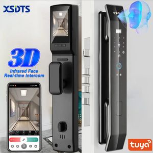 Tuya 3D Face Realtime Intercom Smart Door Lock Security Camera Intelligent Fingerprint Password Biometric Electronic Key Unlock 240103