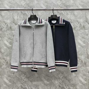 Giacche da uomo Tb Nuovo colletto polo Giacca in lana ad ago grosso Cappotto Autunno/inverno Casual Manica lunga Cerniera l Sovrapposizione per uomo e donna