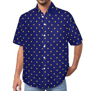 Men's Casual Shirts Gold Dot Print Blouses Men White And Yellow Hawaii Short-Sleeve Vintage Oversized Vacation Shirt Birthday Gift