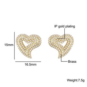 Stud Hip Micro 1Pair Coração Forma Pave Baguette Cubic Zircon Stone Ice Out CZ Brinco Bling Cobre Brincos Para Mulheres Homens Jóias 231219