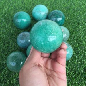 Decorative Figurines Beautiful Natural Amazonite Crystal Gemstone Sphere Meditation Reiki Healing Amazon Stone Ball Home Decor Madagascar