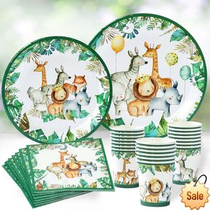 Jungle Animal Disposable Tableware Forest Safari Birthday Party Decoration Baby Shower Wild One Jungle Birthday Party Supplies Party Favor Holiday Supplies