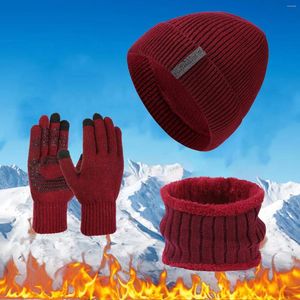 Bérets d'hiver en tricot et polaire, chapeau chaud, écharpe, gants en laine pour hommes et femmes, ensemble de trois pièces, mitaines confortables Gorras