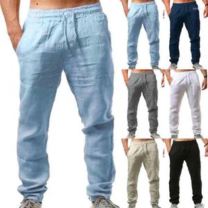 Spodnie męskie letnie naturalne bawełniane bawełniane spodnie oddychające białe elastyczne talia prosta jakość spodni
