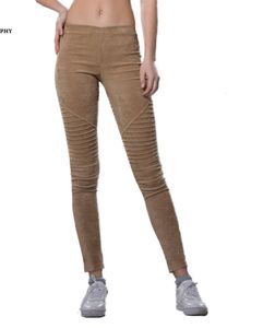 Bella Philosophy 2018 autumn winter faux suede leggings fold high waist retro elastic stretchy slim women pencil pants plus size S18101604