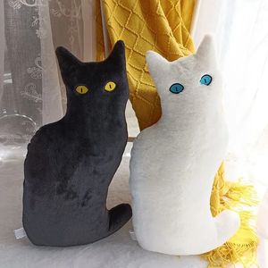 53cm Simple Plush Night Cat Toy White Black Stuffed Animal Cat Plush Throw Pillow Kids Toys Birthday Gift For Children 231220