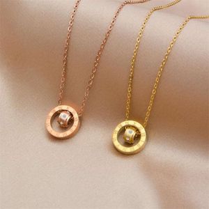 Designer Necklaces Fashion Multifunctional Women Titanium Steel Roman Numerals Pendant Necklace Rose Gold Chain Gift