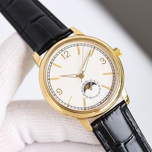 Herrenuhren, automatische mechanische Uhr, 40 mm, Saphirglas, verspiegeltes Zifferblatt, Lederarmband, wasserdichte Armbanduhr, Business-Uhr, Montre De Luxe, Mondphase, Datum