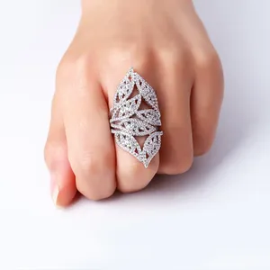 Cluster Rings Funmode Luxury Cubic Zircon Pave Charm Leaf Open Adjustable For Women Wedding Gifts Engagement Ring Wholesale FR43
