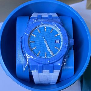 Aikone Designer WristWatch Series Recycling Series Niebieski gumowy pasek ochrony środowiska plastikowy obudowa szafirowa kryształowy dar