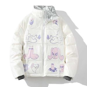 Masculino de parkas inverno novo jaqueta de moda de moda lava -espessa stand gollar desenho animado amantes emocionais
