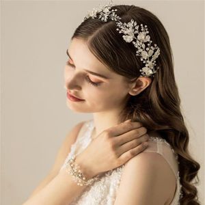 Ślubny ślubny Pearne Perły Główne Princess Crown Tiara Rhinestone Crystal Headpiece for Brides Women Girls Hair Accessorie2317